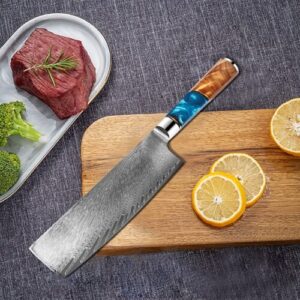 blue resin handle vg10 damascus steel 7 inch nakiri knife