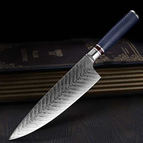 feather-pattern-honeycomb-handle-damascus-knife