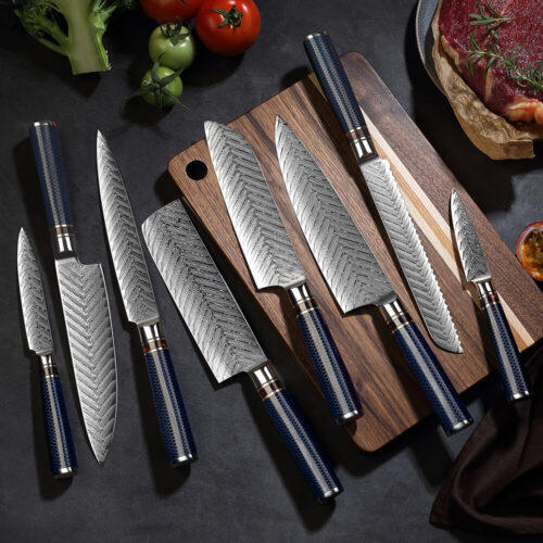 feather-pattern-honeycomb-handle-damascus-knife