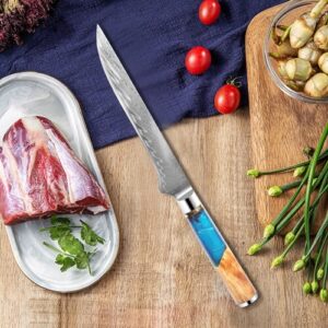 blue resin handle 5.5 inch Damascus boning knife