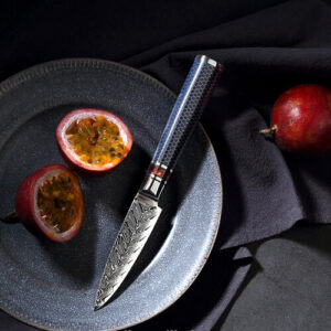 feather pattern damascus steel paring knife