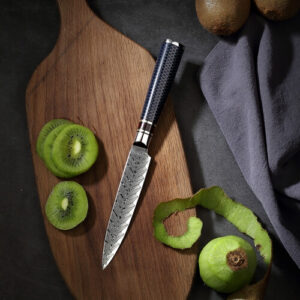 feather pattern damascus steel utility knife