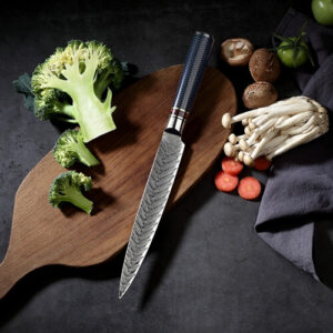 feather pattern damascus 8 inch carving knife