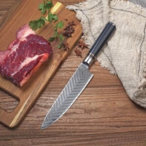 feather pattern 8.5 inch Damascus steel chef knife