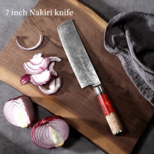 wholesalebestknife red resin Damasucs Nakiri Knife
