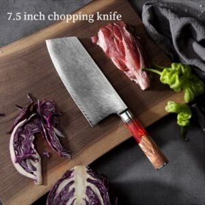red resin handle Damascus chopping knife