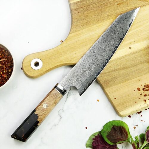 Damascus Steel Kiritsuke Knife With Resin And Color Wood Handle - Image 10