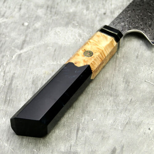 Damascus Steel Kiritsuke Knife With Resin And Color Wood Handle - Image 7