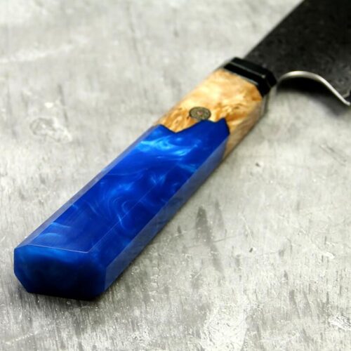 Damascus Steel Kiritsuke Knife With Resin And Color Wood Handle - Image 6