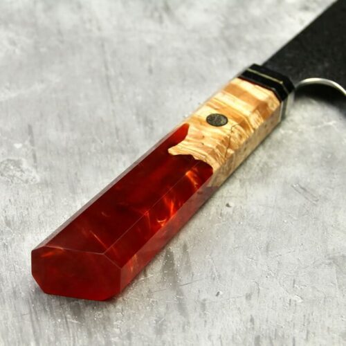 Damascus Steel Kiritsuke Knife With Resin And Color Wood Handle - Image 4