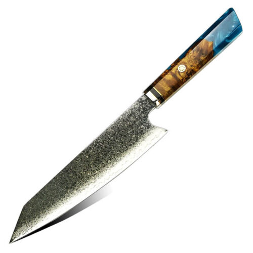 Damascus Steel Kiritsuke Knife With Resin And Color Wood Handle - Image 9