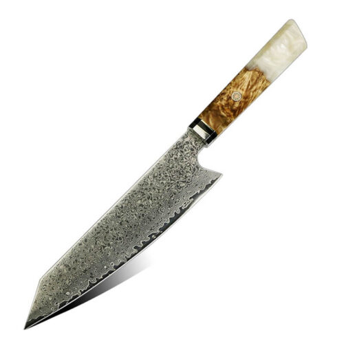 Damascus Steel Kiritsuke Knife With Resin And Color Wood Handle - Image 8
