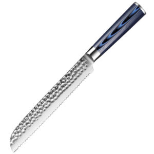Damascus Bread Knife With Blue Wood Handle