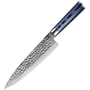 Damascus Chef Knife With Blue Wood Handle