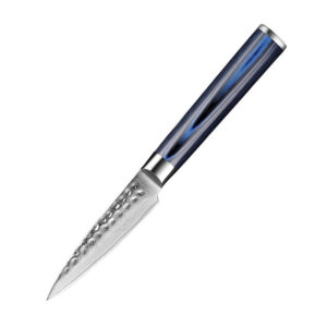 Damascus Paring Knife With Blue Wood Handle