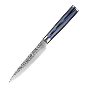 Damascus Utility Knife With Blue Wood Handle