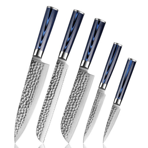 5 PCS Blue G10 Handle Damascus steel Knife set