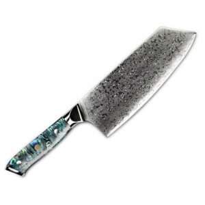Damascus cleaver with abalone shell handle