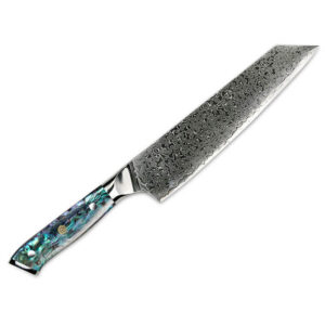 Damascus kiritsuke knife with abalone shell handle