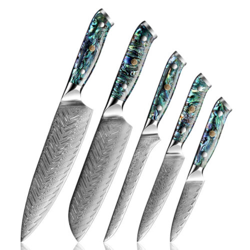Damascus-kitchen-knife-with-abalone-shell-handle