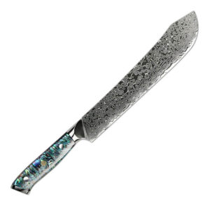 damascus slaughter knife with abalone shell handle