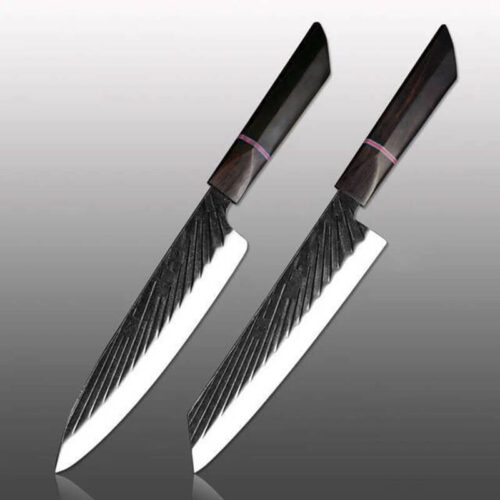 440C-steel-scallop-pattern-ebony-handle-knife-2pcs-set-1