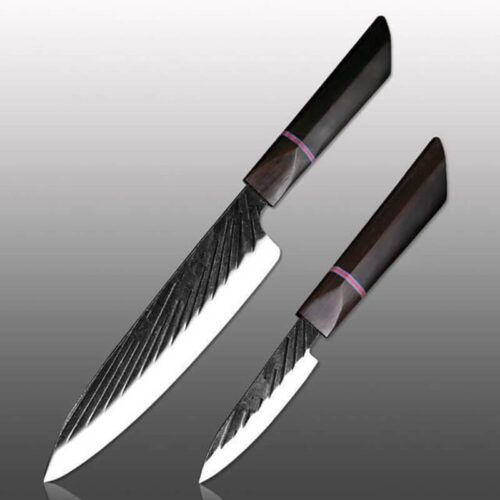 440C-steel-scallop-pattern-ebony-handle-knife-2pcs-set-2