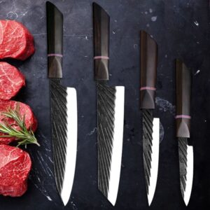 440C steel scallop pattern ebony handle knife set