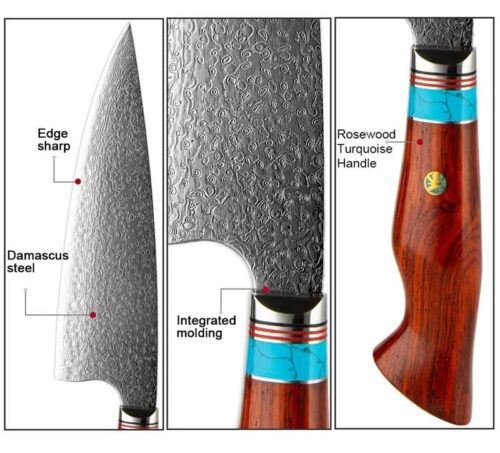 VG10 Damascus Chef Knife with Rosewood Turquoise Handle