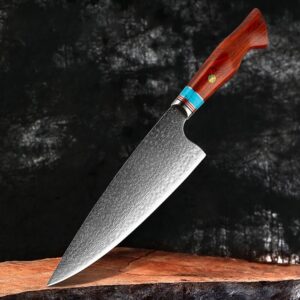 VG10 Damascus Chef Knife with Rosewood Turquoise Handle